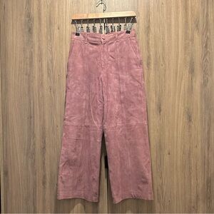 Sezane Damiano Pink Suede Leather Wide Leg Trousers Size 34